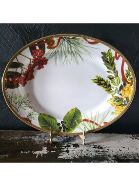 Charter Club Fashion Buffet 14" Oval Serving Platter Holly and Pine Christmas